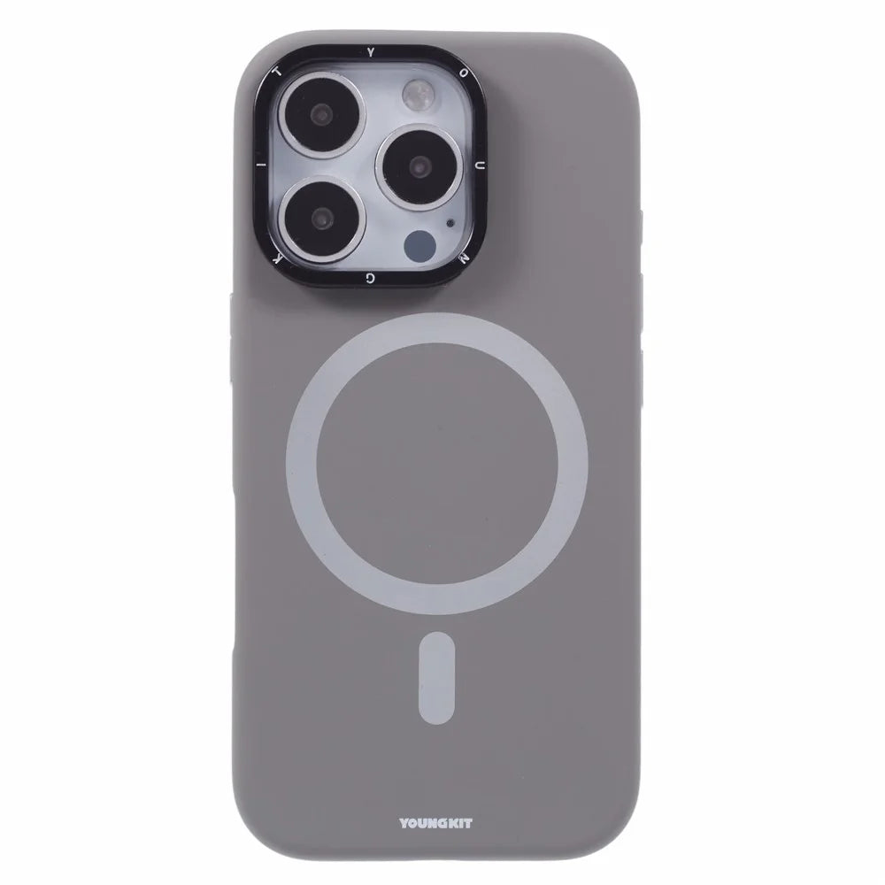 YOUNGKIT For iPhone 16 Pro Max Case Compatible with MagSafe Lens Kickstand Silicone Phone Cover - Grey - 3