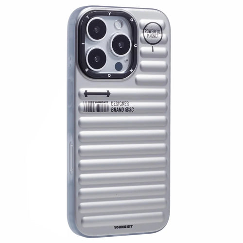 YOUNGKIT For iPhone 16 Pro Max Case Compatible with MagSafe Suitcase Texture IMD TPU Phone Cover - Silver - 1