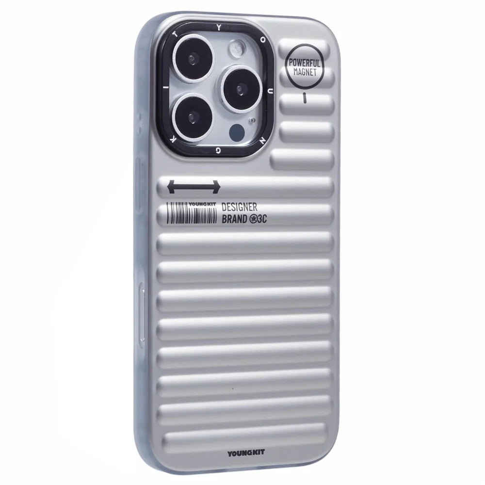YOUNGKIT For iPhone 16 Pro Max Case Compatible with MagSafe Suitcase Texture IMD TPU Phone Cover - Silver - 1