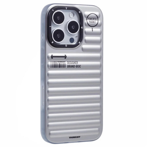 YOUNGKIT For iPhone 16 Pro Max Case Compatible with MagSafe Suitcase Texture IMD TPU Phone Cover - Silver - 1