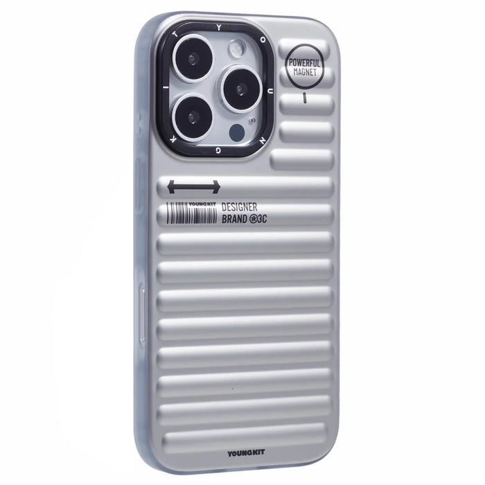 YOUNGKIT For iPhone 16 Pro Max Case Compatible with MagSafe Suitcase Texture IMD TPU Phone Cover - Silver - 1
