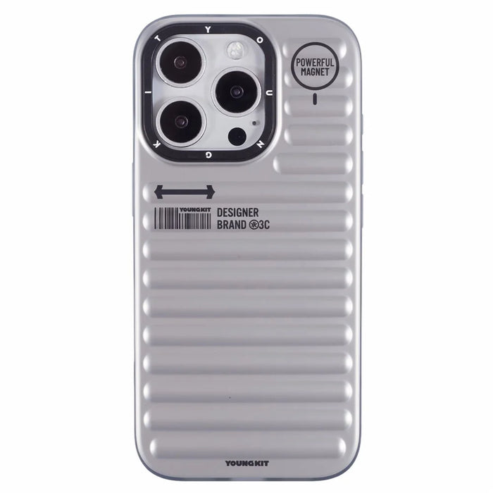 YOUNGKIT For iPhone 16 Pro Max Case Compatible with MagSafe Suitcase Texture IMD TPU Phone Cover - Silver - 3