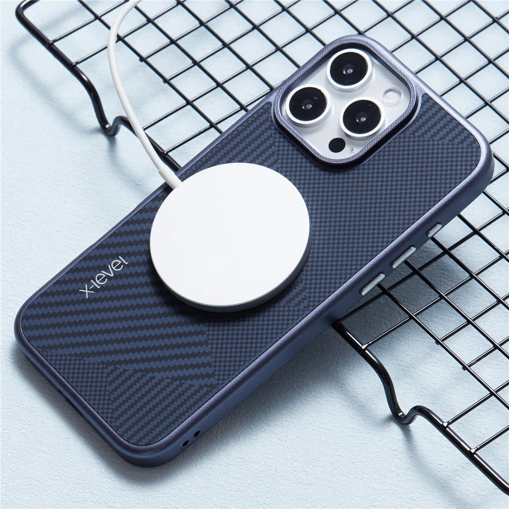 X-LEVEL For iPhone 16 Pro Max Magnetic Case Rhombus Splicing Texture Hard PC Phone Cover - Blue - 3