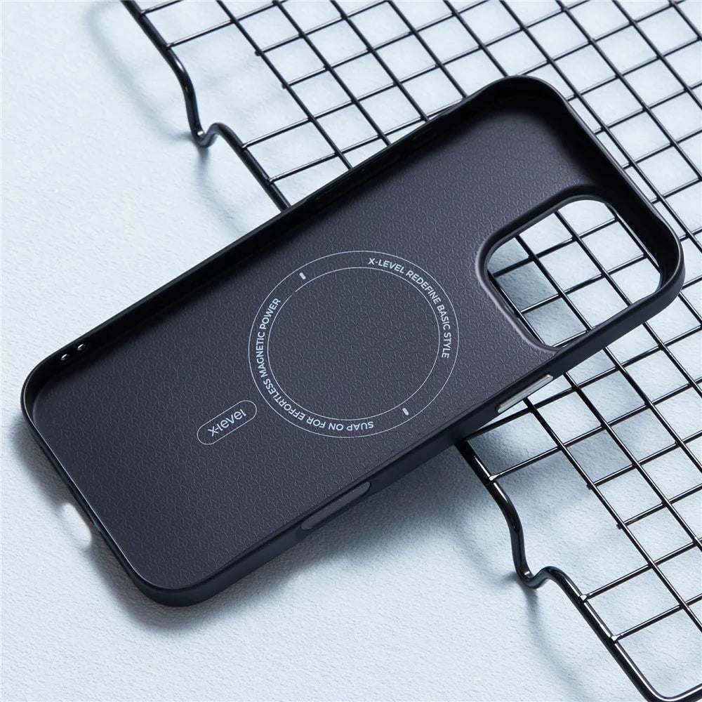X-LEVEL For iPhone 16 Pro Magnetic Case Hard PC Phone Cover Carbon Nano-Fiber Texture - Black - 4