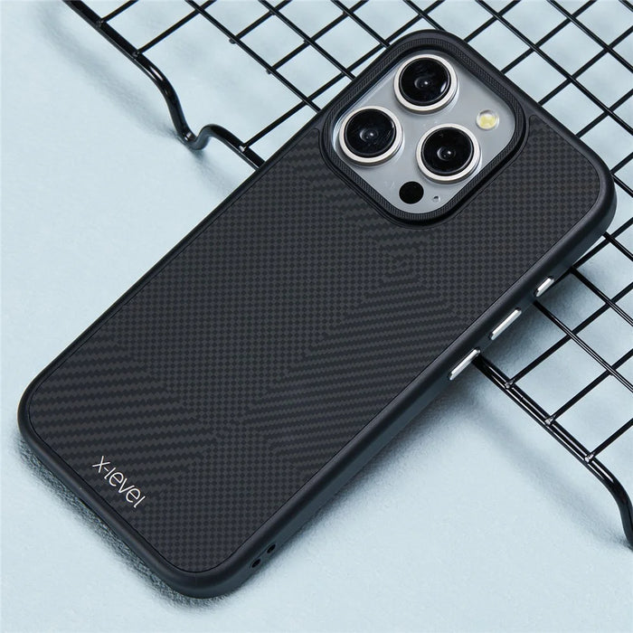 X-LEVEL For iPhone 16 Pro Magnetic Case Hard PC Phone Cover Carbon Nano-Fiber Texture - Black - 5