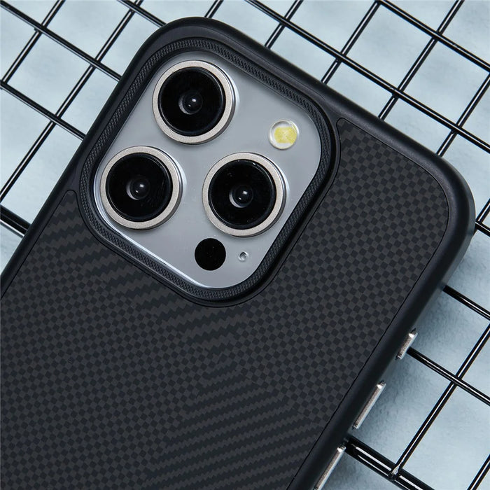 X-LEVEL For iPhone 16 Pro Magnetic Case Hard PC Phone Cover Carbon Nano-Fiber Texture - Black - 6