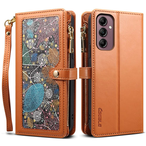 ESEBLE Galaxy Series For Samsung Galaxy A16 5G / A16 4G Case Leather Zipper Phone Cover RFID Blocking - Brown - 1