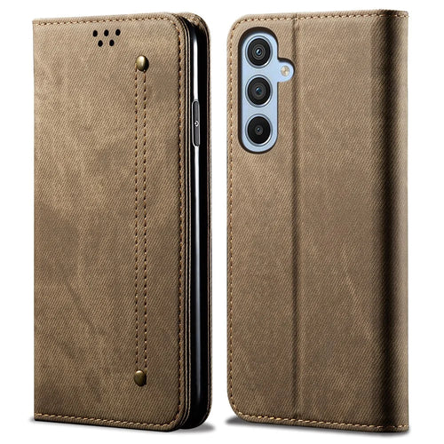 For Samsung Galaxy A16 5G / A16 4G Case Jeans Cloth Texture Anti-Scratch Leather Stand Phone Cover - Khaki - 1
