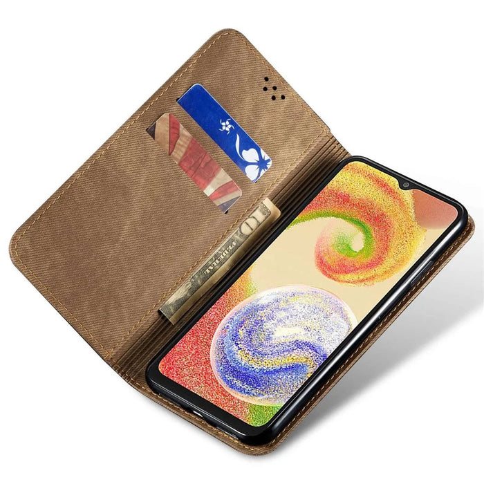 For Samsung Galaxy A16 5G / A16 4G Case Jeans Cloth Texture Anti-Scratch Leather Stand Phone Cover - Khaki - 2
