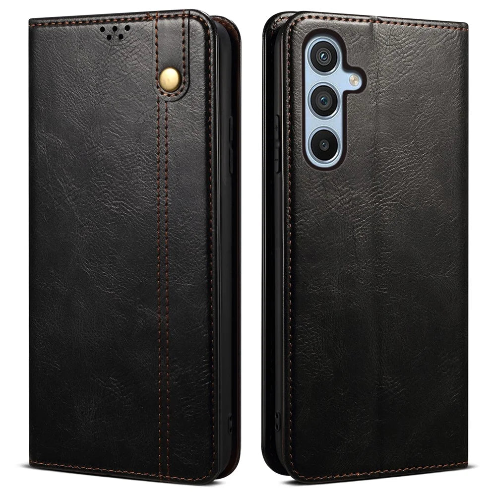 For Samsung Galaxy A16 5G / A16 4G Case Crazy Horse Texture Waxy Leather Wallet Stand Cover - Black - 1