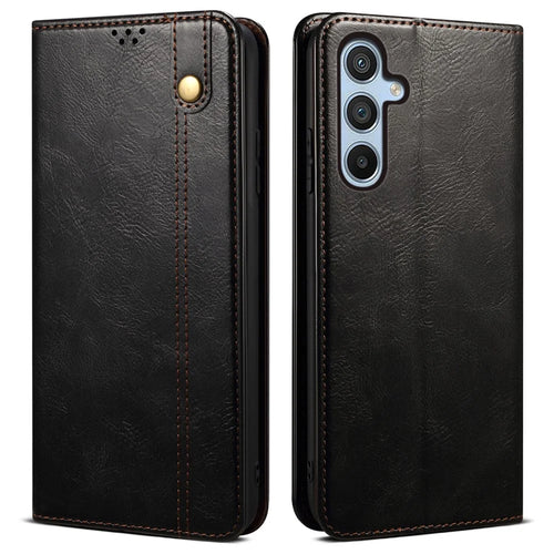 For Samsung Galaxy A16 5G / A16 4G Case Crazy Horse Texture Waxy Leather Wallet Stand Cover - Black - 1