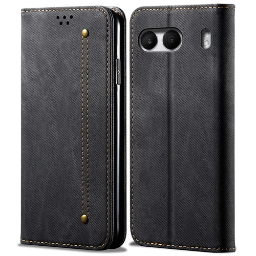 For OnePlus Nord 4 Case Jeans Cloth Texture Anti-Scratch Leather Stand Phone Cover - Black - 1