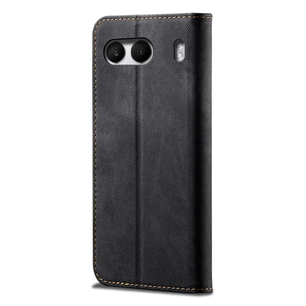 For OnePlus Nord 4 Case Jeans Cloth Texture Anti-Scratch Leather Stand Phone Cover - Black - 6
