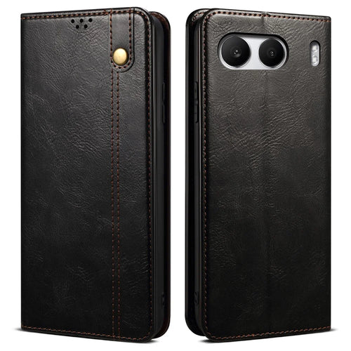 For OnePlus Nord 4 Case Crazy Horse Texture Waxy Leather Wallet Stand Cover - Black - 1