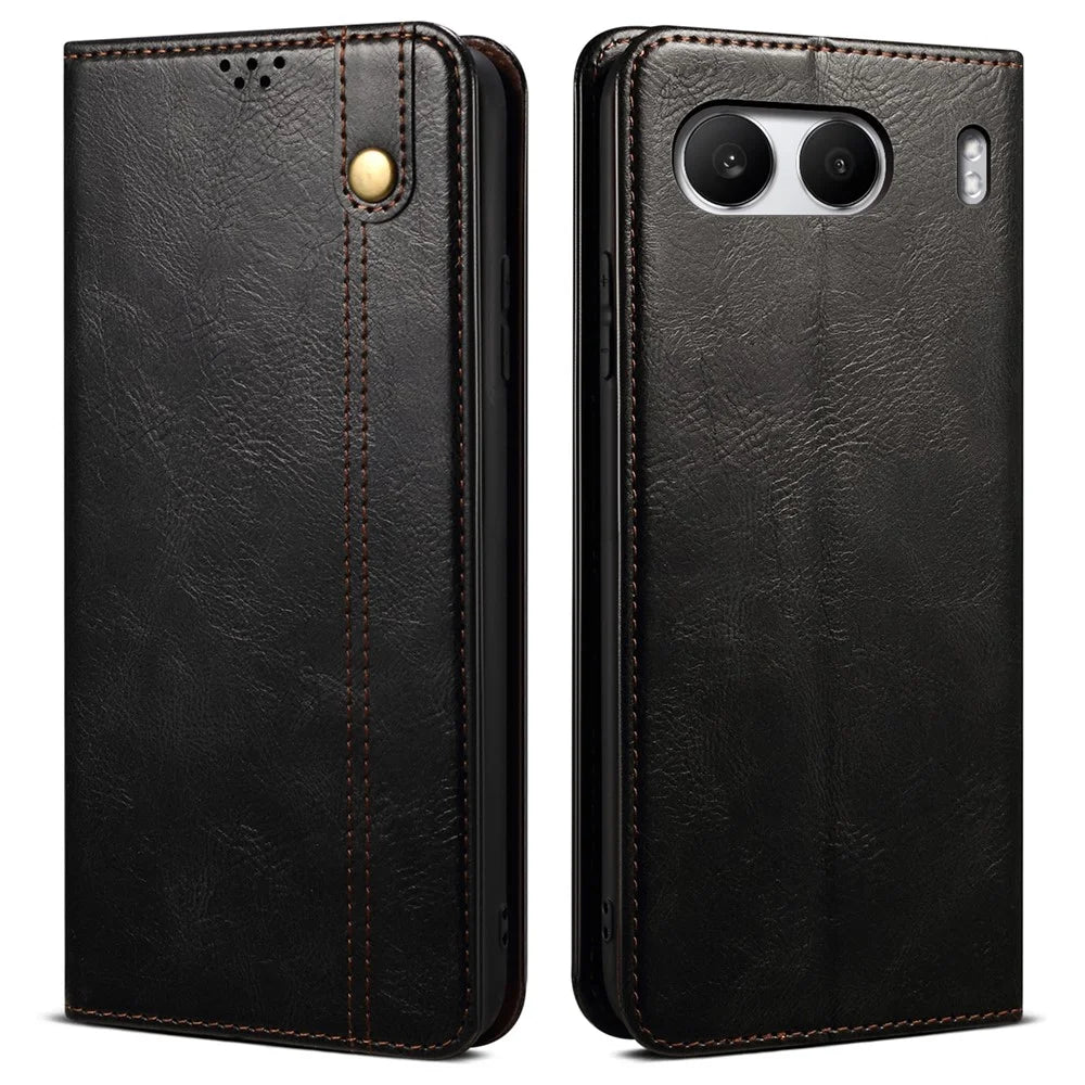 For OnePlus Nord 4 Case Crazy Horse Texture Waxy Leather Wallet Stand Cover - Black - 1
