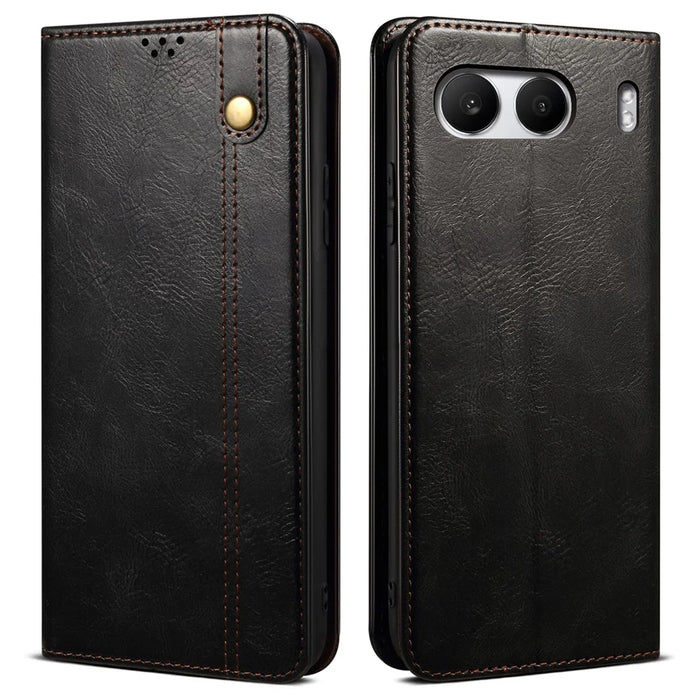 For OnePlus Nord 4 Case Crazy Horse Texture Waxy Leather Wallet Stand Cover - Black - 1