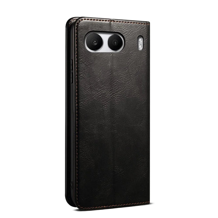 For OnePlus Nord 4 Case Crazy Horse Texture Waxy Leather Wallet Stand Cover - Black - 6