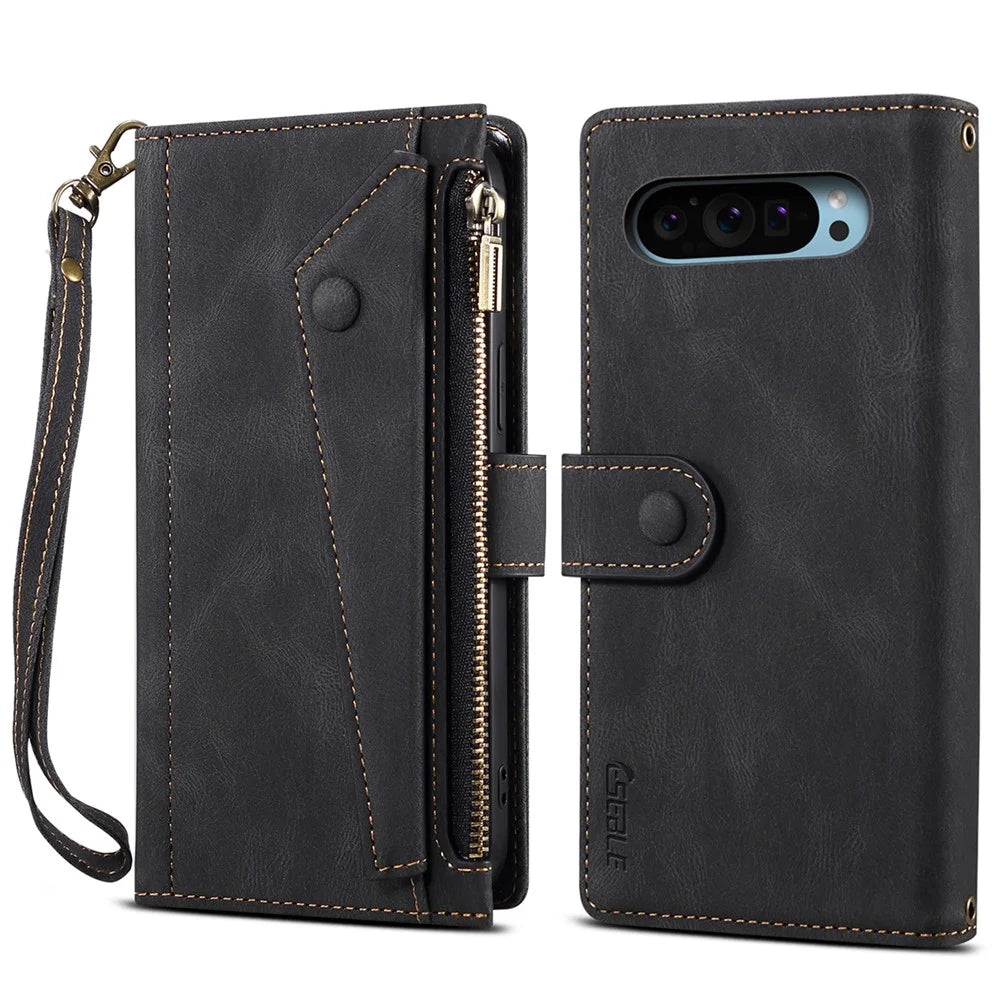 ESEBLE Star Series For Google Pixel 9 / Pixel 9 Pro Case Zipper Wallet Leather Stand Phone Cover - Black - 1