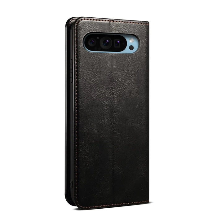 For Google Pixel 9 / Pixel 9 Pro Case Crazy Horse Texture Waxy Leather Wallet Stand Cover - Black - 6