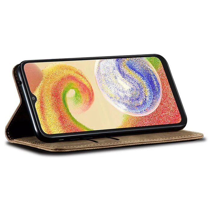For Samsung Galaxy A06 4G Case Jeans Cloth Texture Anti-Scratch Leather Stand Phone Cover - Khaki - 3