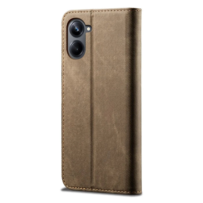 For Samsung Galaxy A06 4G Case Jeans Cloth Texture Anti-Scratch Leather Stand Phone Cover - Khaki - 6