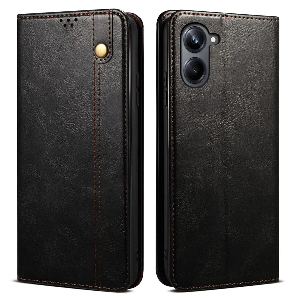 For Samsung Galaxy A06 4G Case Crazy Horse Texture Waxy Leather Wallet Stand Cover - Black - 1