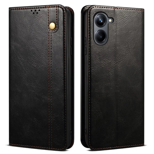 For Samsung Galaxy A06 4G Case Crazy Horse Texture Waxy Leather Wallet Stand Cover - Black - 1