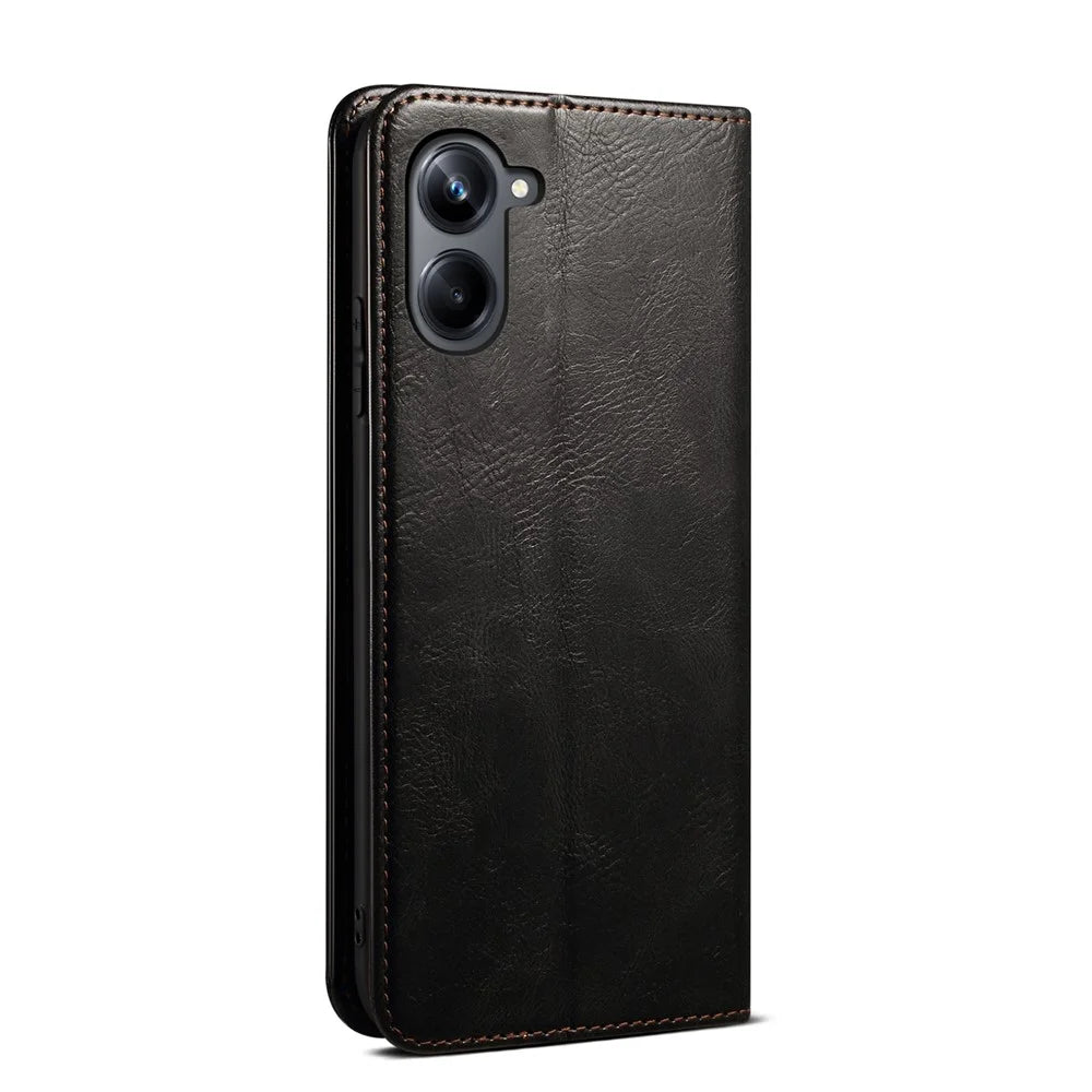 For Samsung Galaxy A06 4G Case Crazy Horse Texture Waxy Leather Wallet Stand Cover - Black - 6