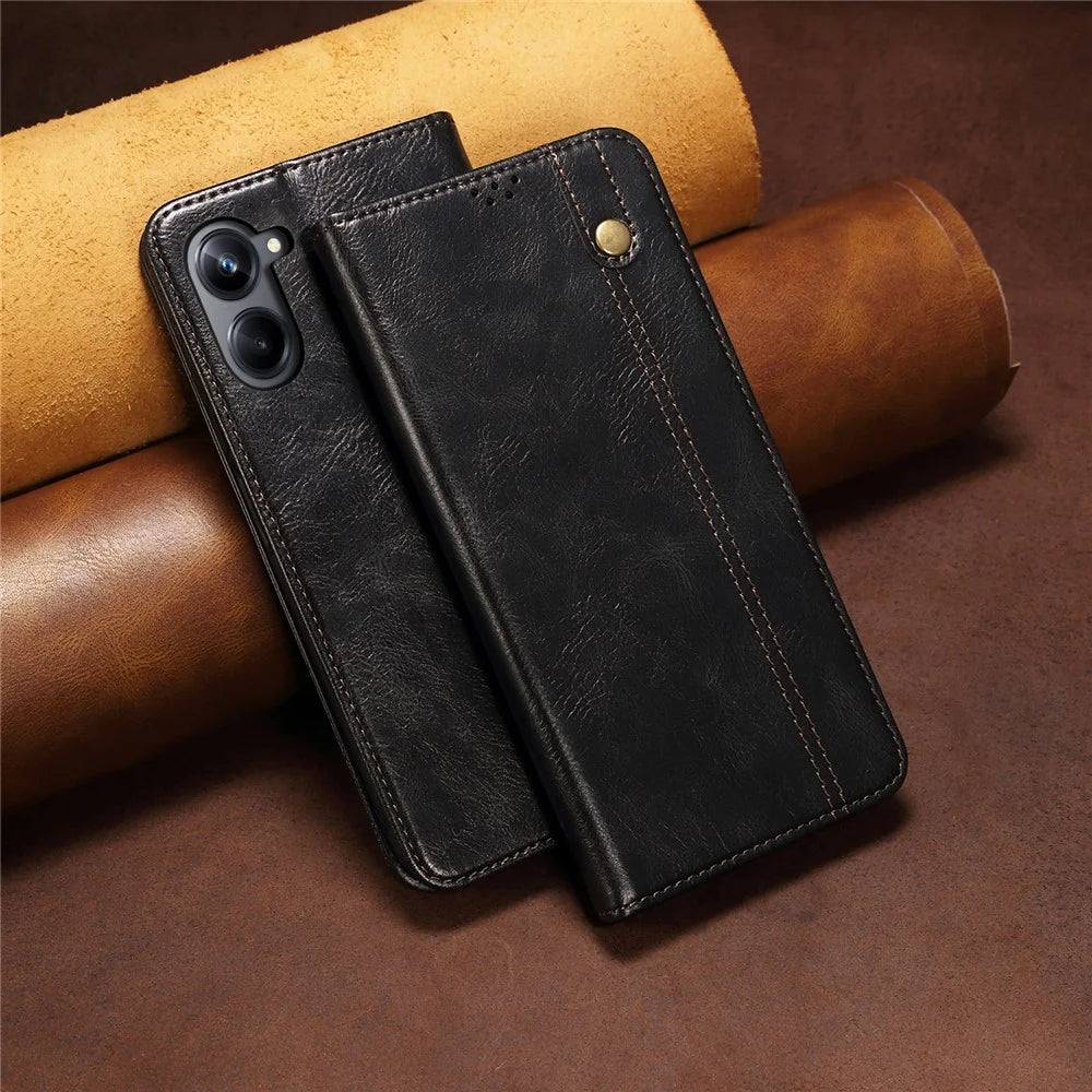 For Samsung Galaxy A06 4G Case Crazy Horse Texture Waxy Leather Wallet Stand Cover - Black - 7