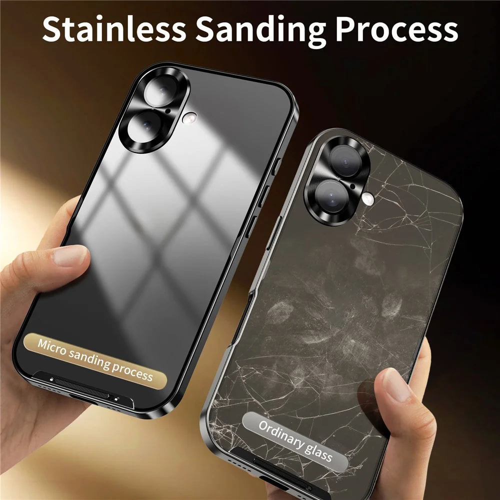 For iPhone 16 Case Aluminium Alloy Frame Matte PC Back Phone Cover with Lens Protector - Black - 4