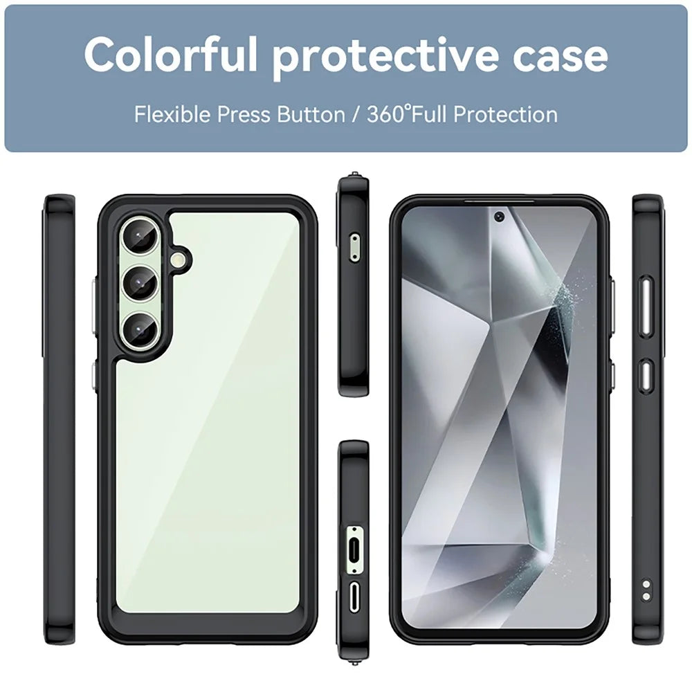 For Samsung Galaxy S24 FE Shockproof Case TPU +Acrylic Protective Clear Phone Cover - Black - 2