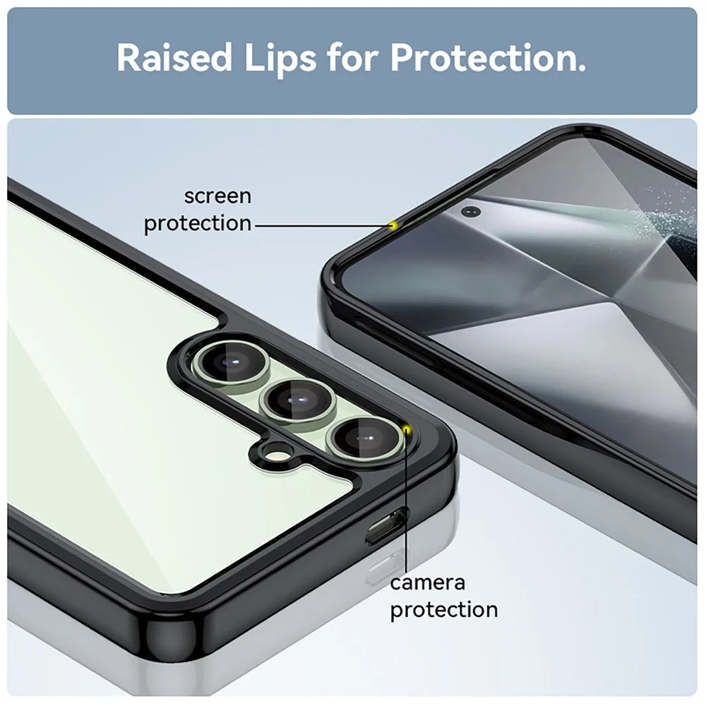 For Samsung Galaxy S24 FE Shockproof Case TPU +Acrylic Protective Clear Phone Cover - Black - 6