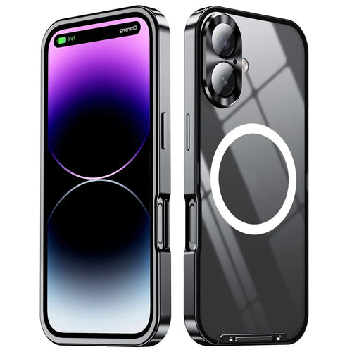 For iPhone 16 Case Compatible with MagSafe Metal Frame Matte Phone Cover - Black - 1