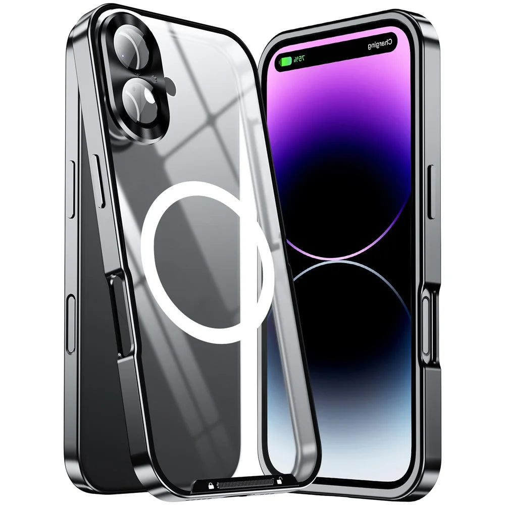 For iPhone 16 Case Compatible with MagSafe Metal Frame Matte Phone Cover - Black - 2
