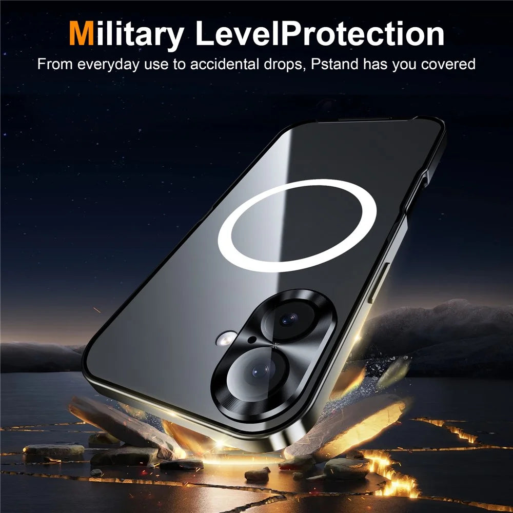 For iPhone 16 Case Compatible with MagSafe Metal Frame Matte Phone Cover - Black - 4