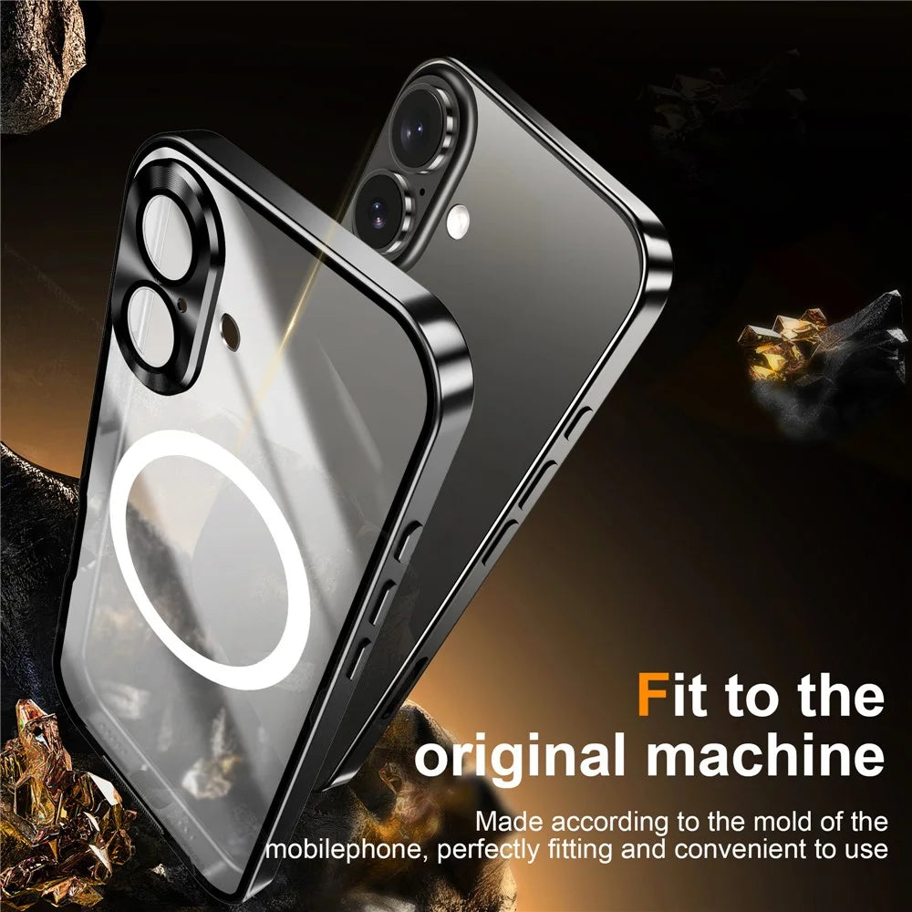 For iPhone 16 Case Compatible with MagSafe Metal Frame Matte Phone Cover - Black - 5