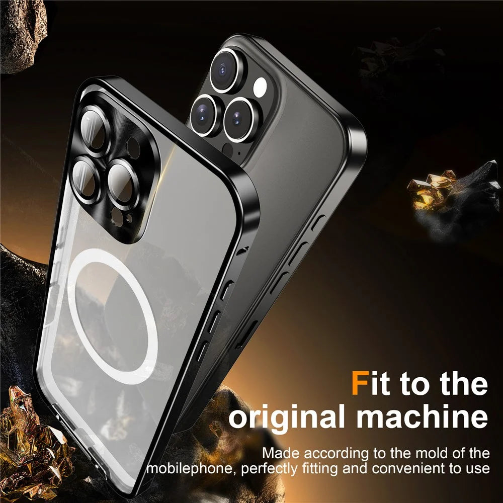 For iPhone 16 Pro Case Compatible with MagSafe Metal Frame Matte Phone Cover - Black - 5