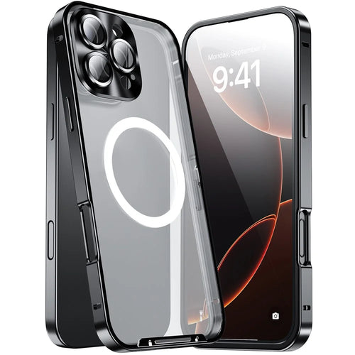 For iPhone 16 Pro Max Case Compatible with MagSafe Metal Frame Matte Phone Cover - Black - 1