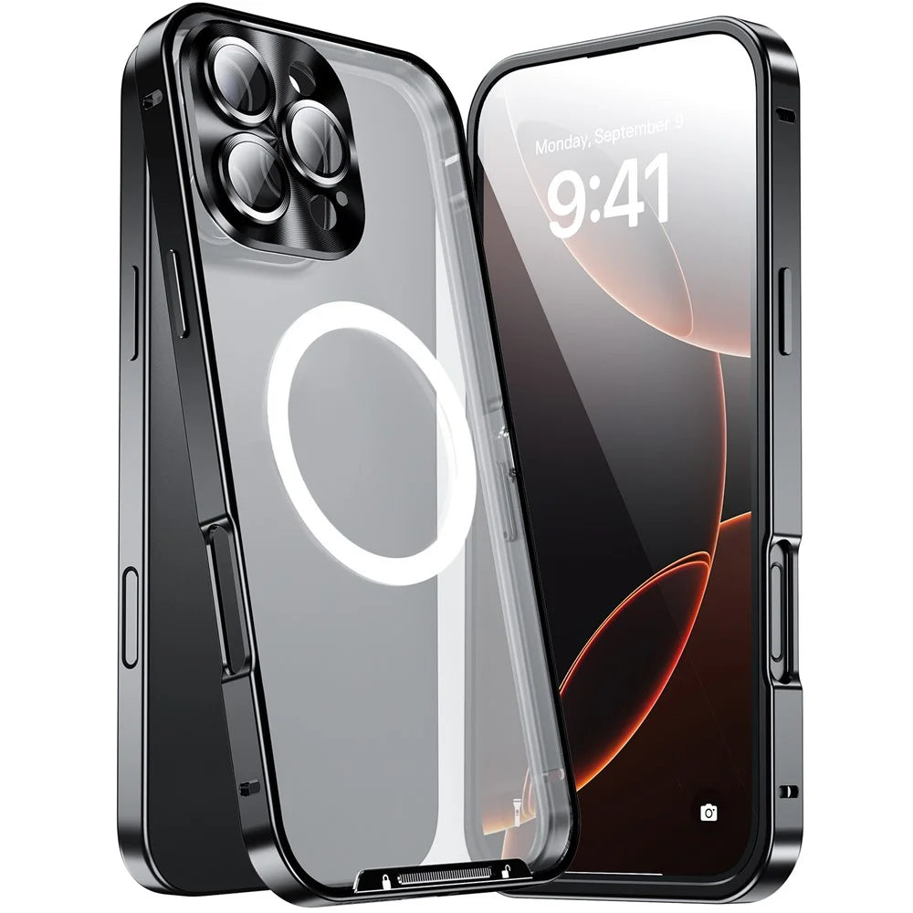 For iPhone 16 Pro Max Case Compatible with MagSafe Metal Frame Matte Phone Cover - Black - 1