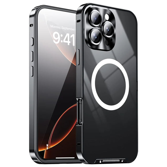 For iPhone 16 Pro Max Case Compatible with MagSafe Metal Frame Matte Phone Cover - Black - 2