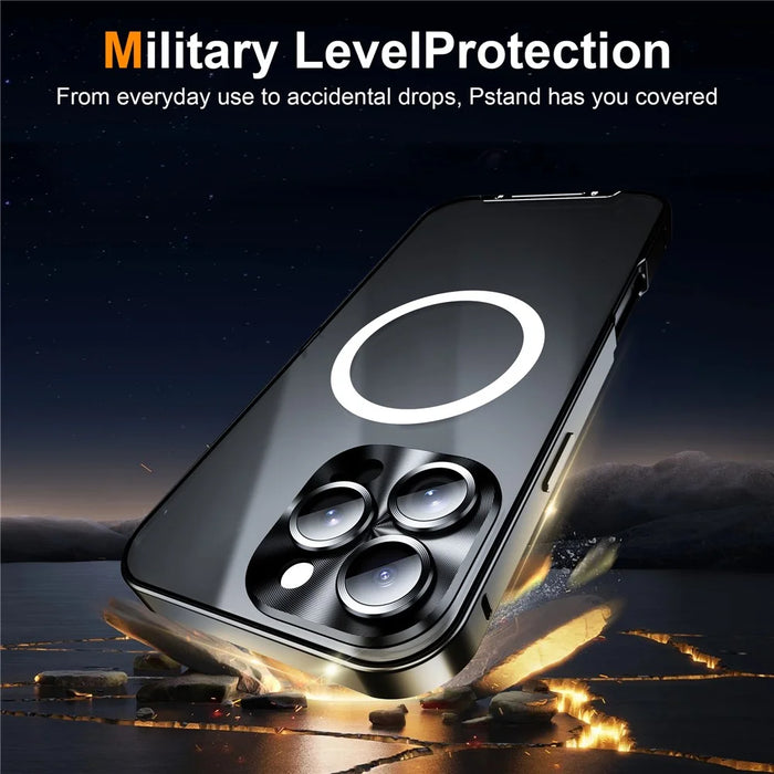 For iPhone 16 Pro Max Case Compatible with MagSafe Metal Frame Matte Phone Cover - Black - 4