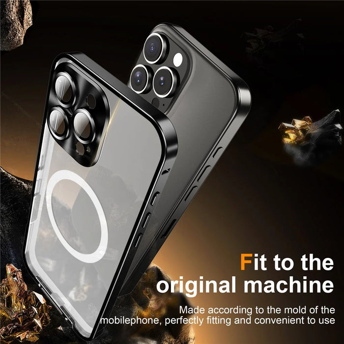 For iPhone 16 Pro Max Case Compatible with MagSafe Metal Frame Matte Phone Cover - Black - 5