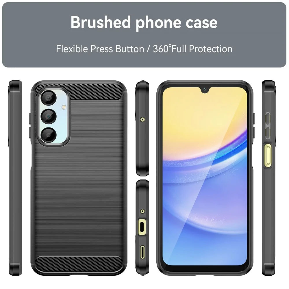 For Samsung Galaxy A16 5G / A16 4G Case Carbon Fiber Texture TPU Brushed Phone Cover - Black - 3