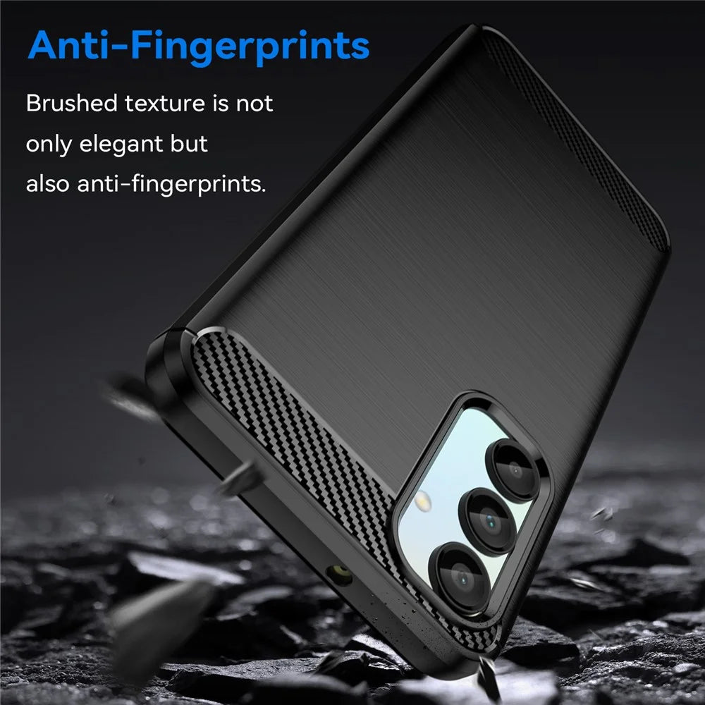 For Samsung Galaxy A16 5G / A16 4G Case Carbon Fiber Texture TPU Brushed Phone Cover - Black - 4