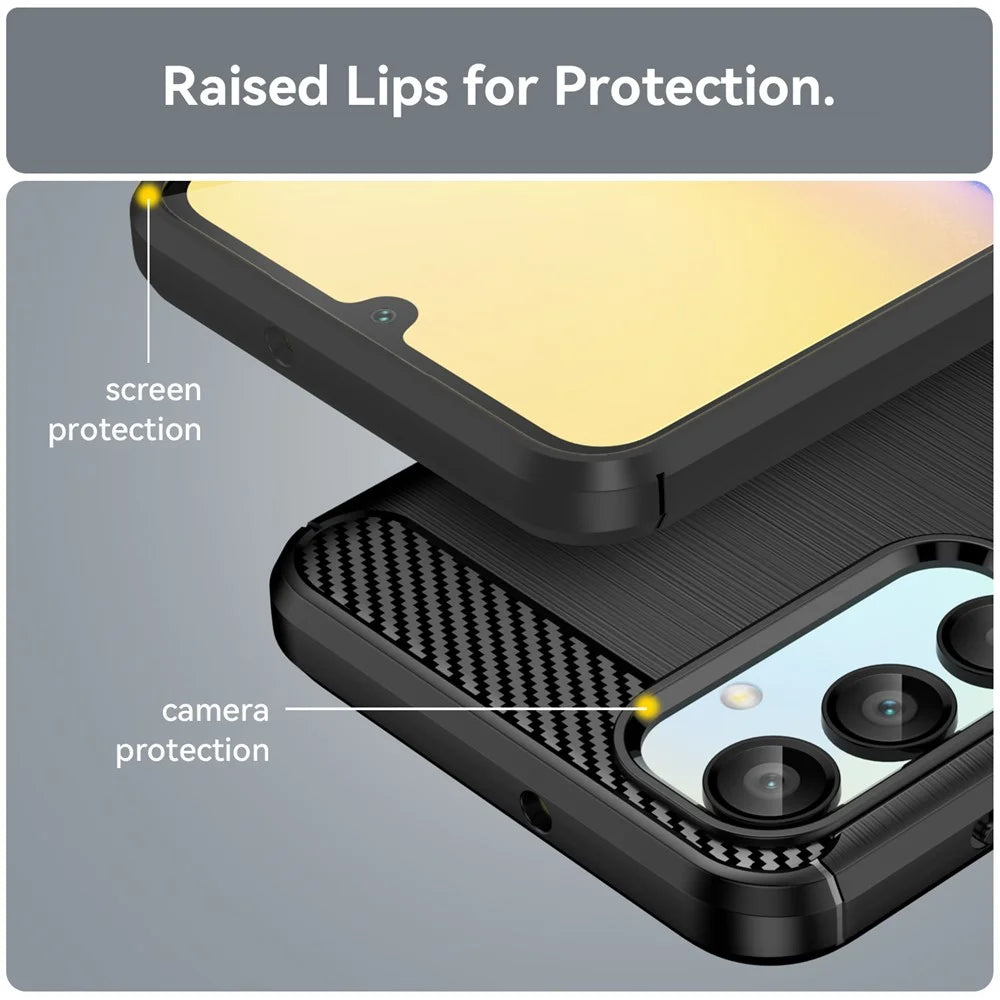 For Samsung Galaxy A16 5G / A16 4G Case Carbon Fiber Texture TPU Brushed Phone Cover - Black - 7