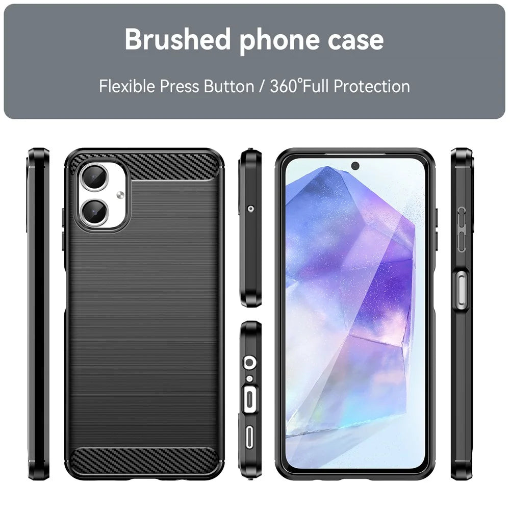 For Samsung Galaxy A06 4G Case Carbon Fiber Texture TPU Brushed Phone Cover - Black - 3