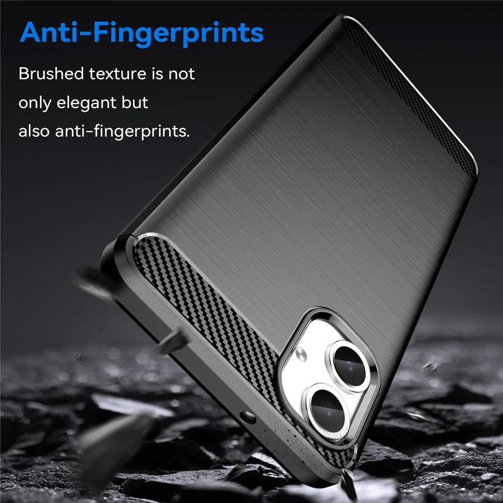 For Samsung Galaxy A06 4G Case Carbon Fiber Texture TPU Brushed Phone Cover - Black - 4