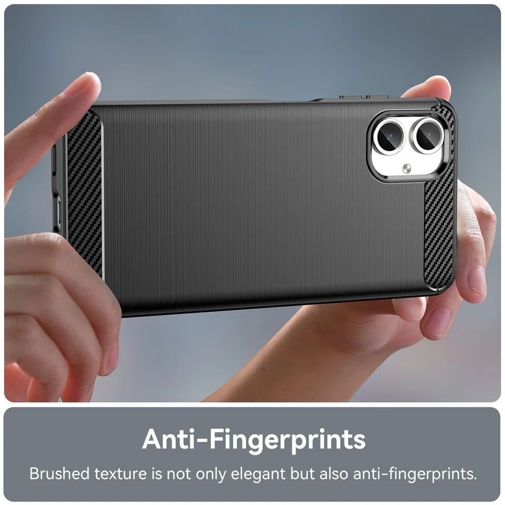 For Samsung Galaxy A06 4G Case Carbon Fiber Texture TPU Brushed Phone Cover - Black - 6