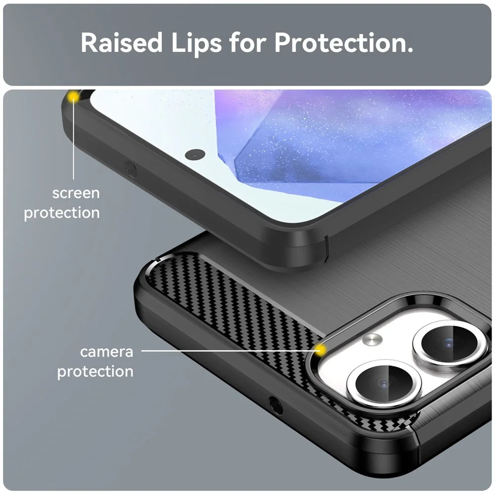 For Samsung Galaxy A06 4G Case Carbon Fiber Texture TPU Brushed Phone Cover - Black - 7