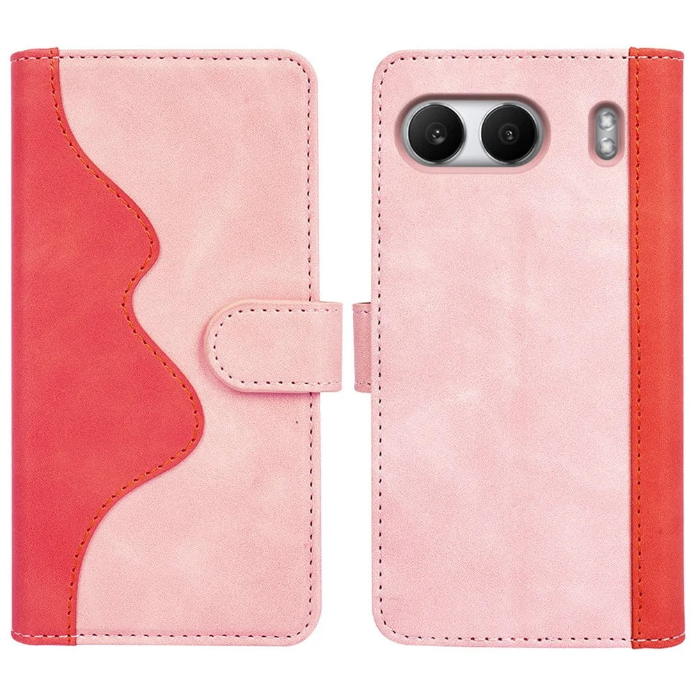 For OnePlus Nord 4 Wallet Case Leather Phone Cover Splicing Color - Pink - 1